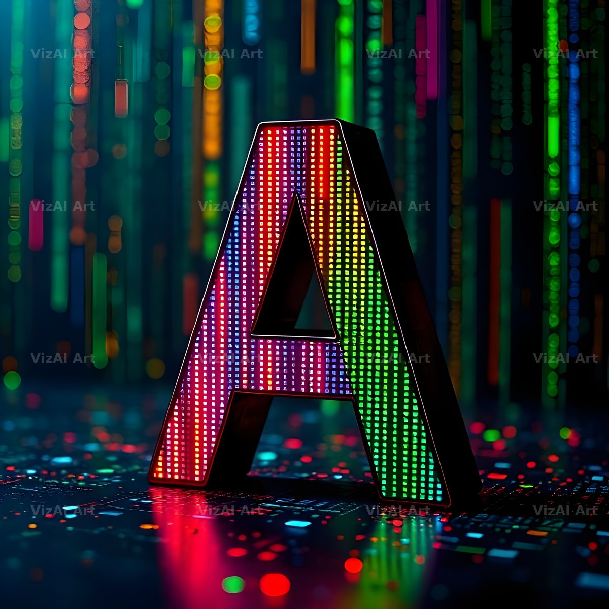Neon Matrix Grid alphabet letter A