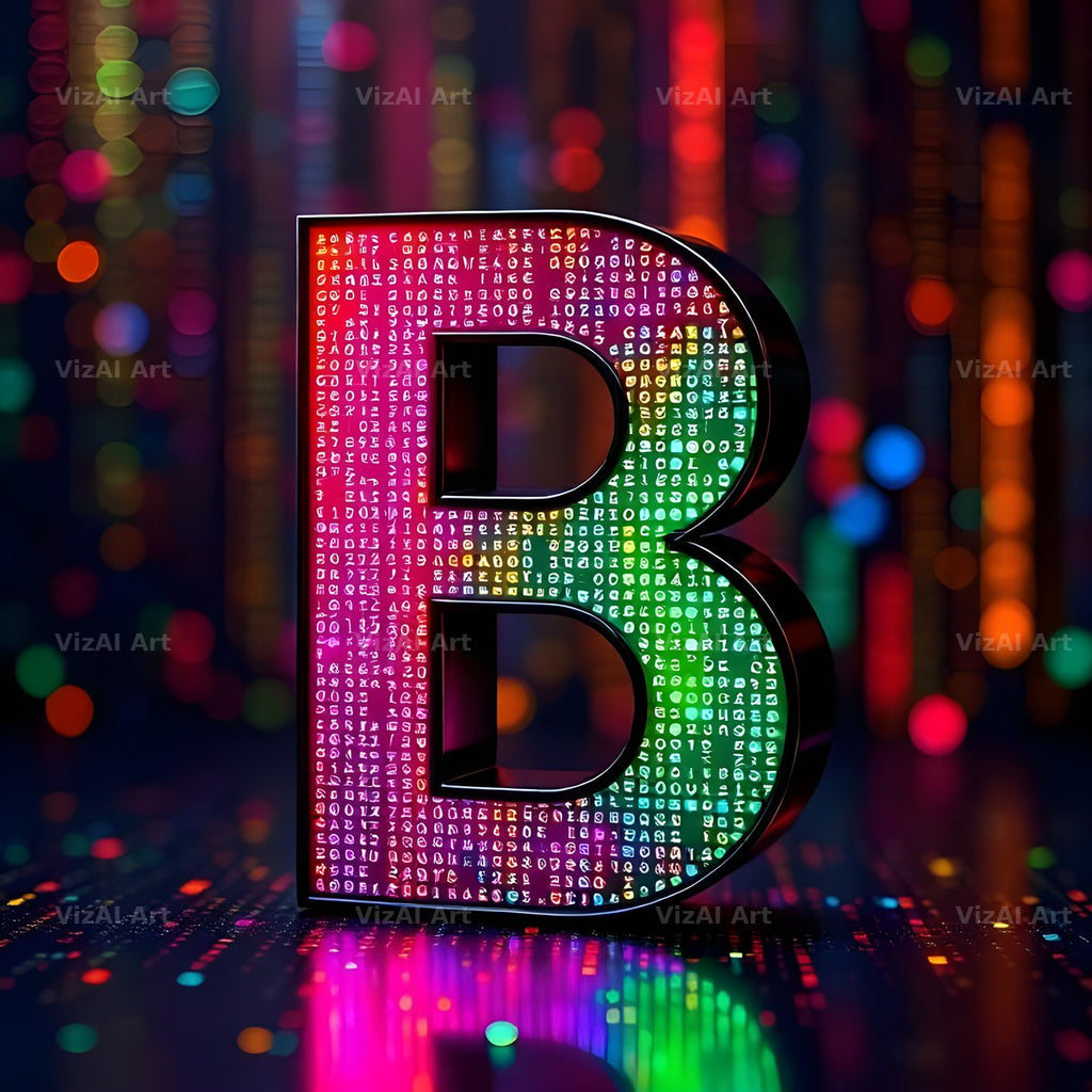 Neon Matrix Grid alphabet letter B