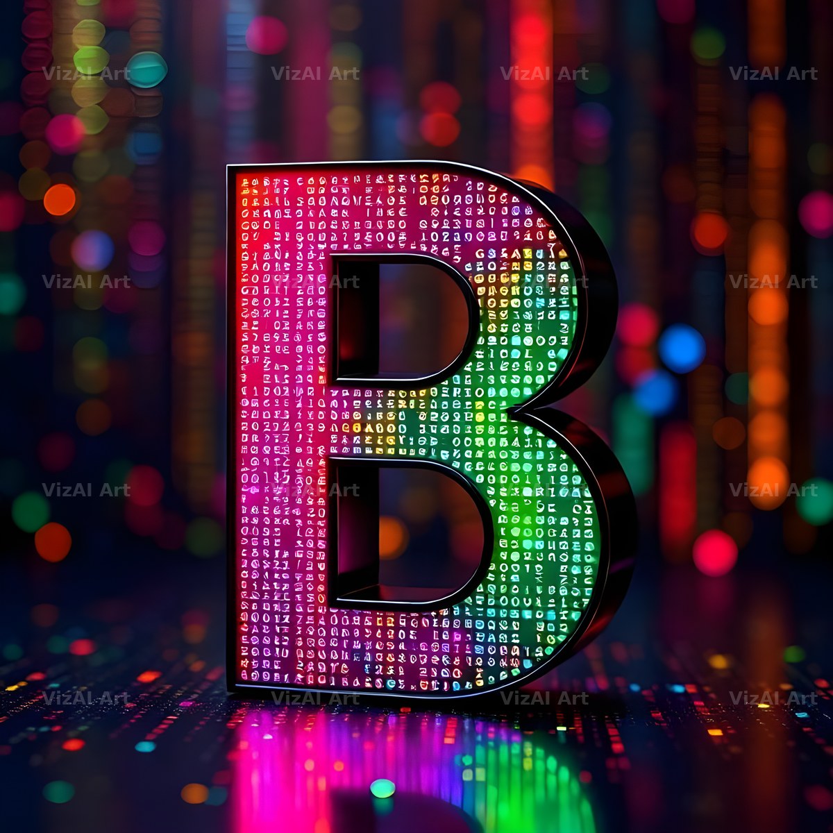 Neon Matrix Grid alphabet letter B