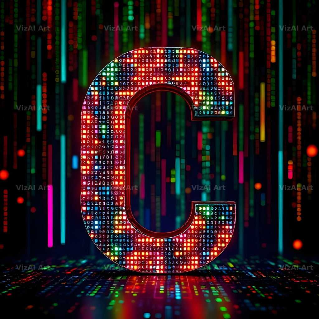 Neon Matrix Grid alphabet letter C