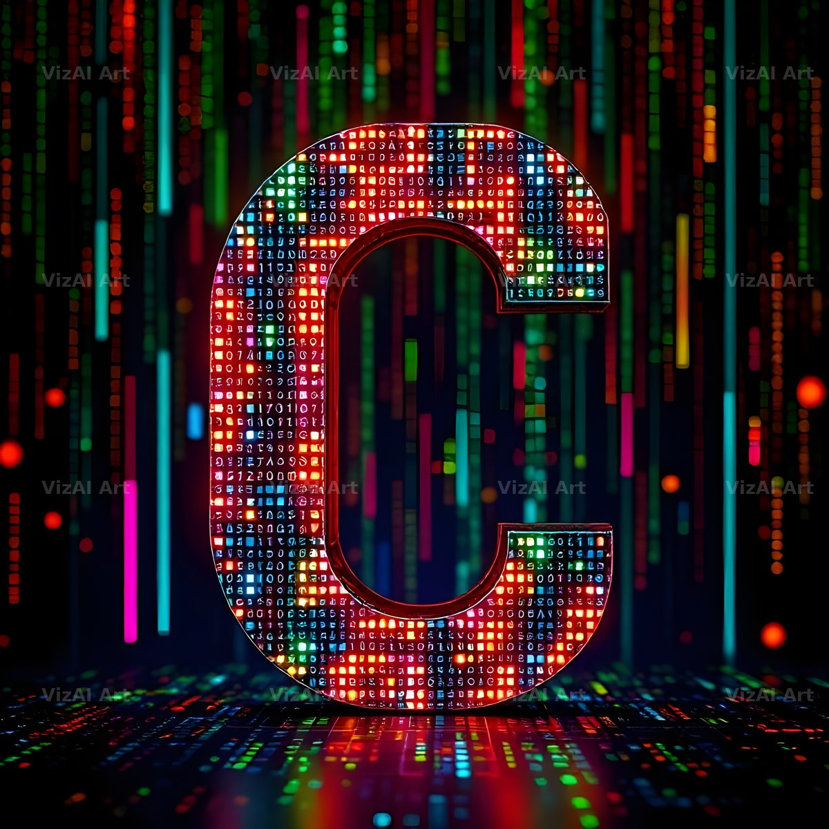 Neon Matrix Grid alphabet letter C
