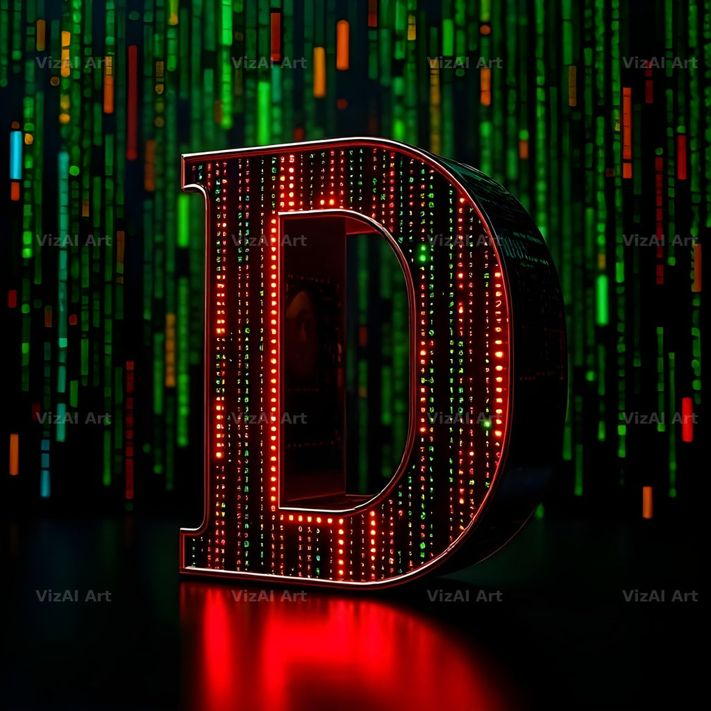 Neon Matrix Grid alphabet letter D