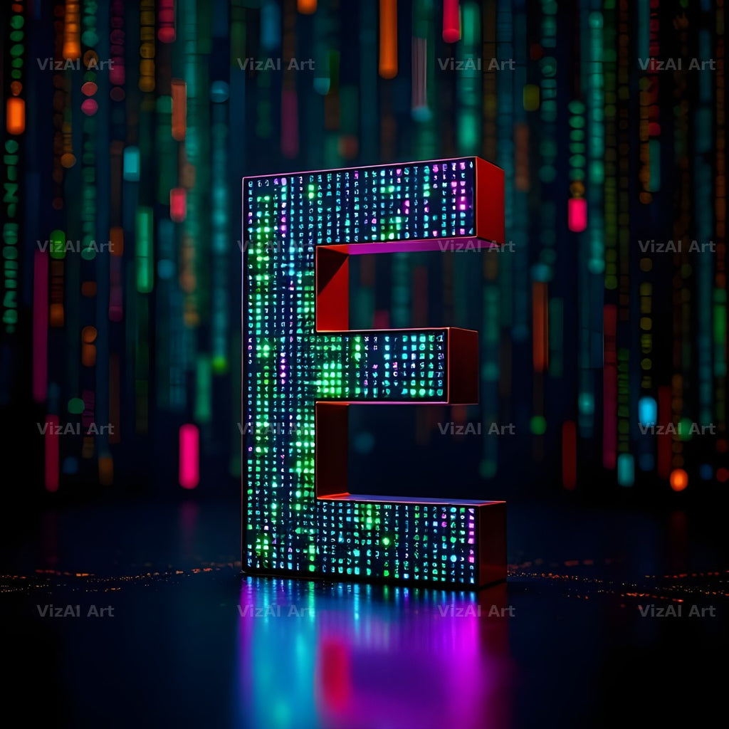 Neon Matrix Grid alphabet letter E