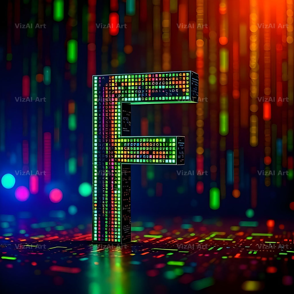Neon Matrix Grid alphabet letter F