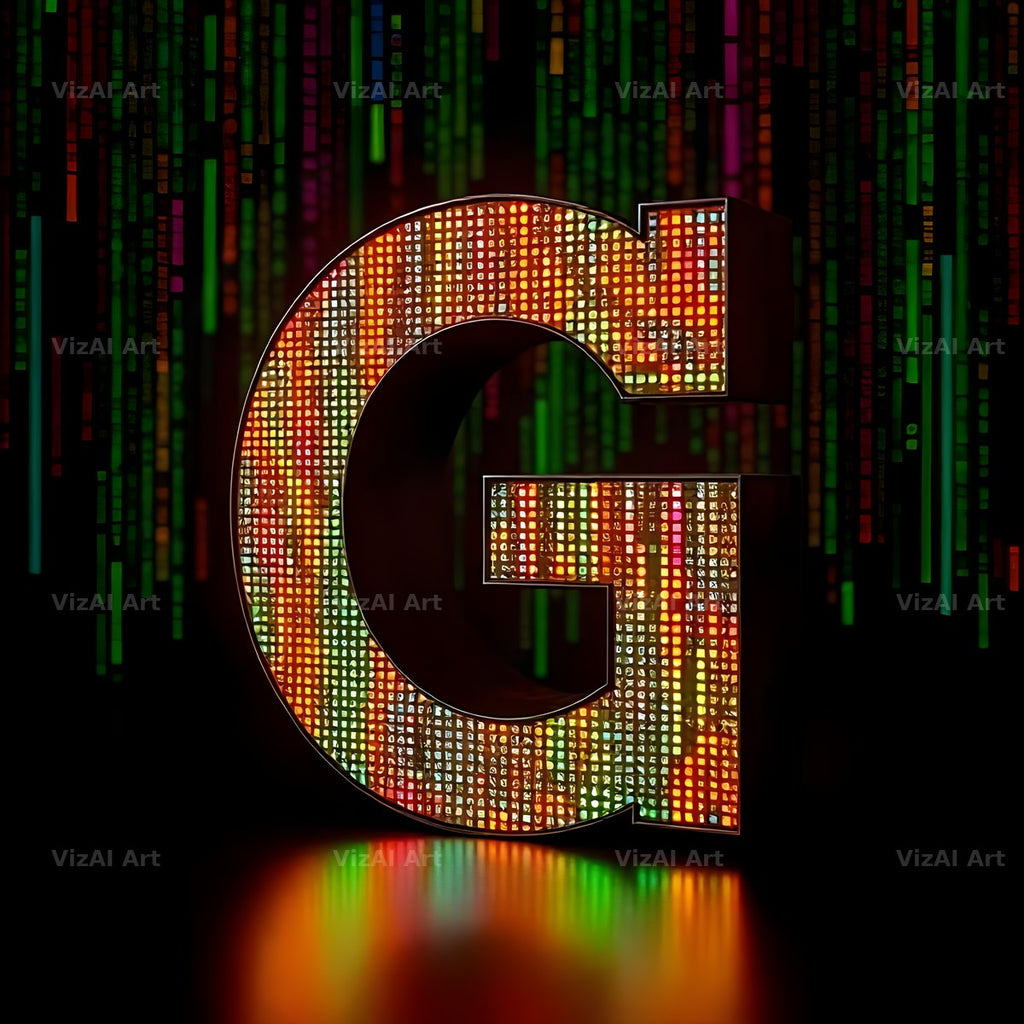 Neon Matrix Grid alphabet letter G