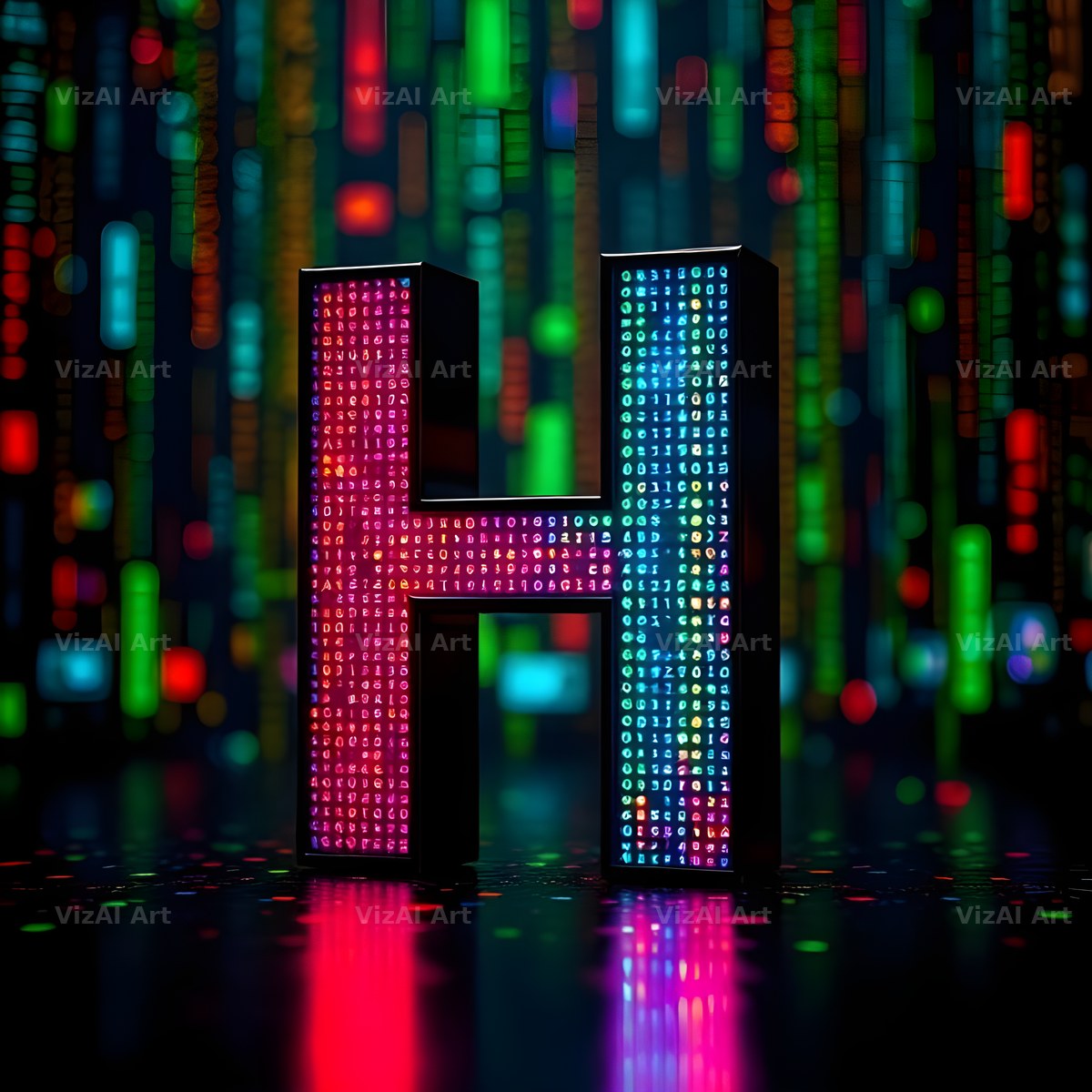 Neon Matrix Grid alphabet letter H