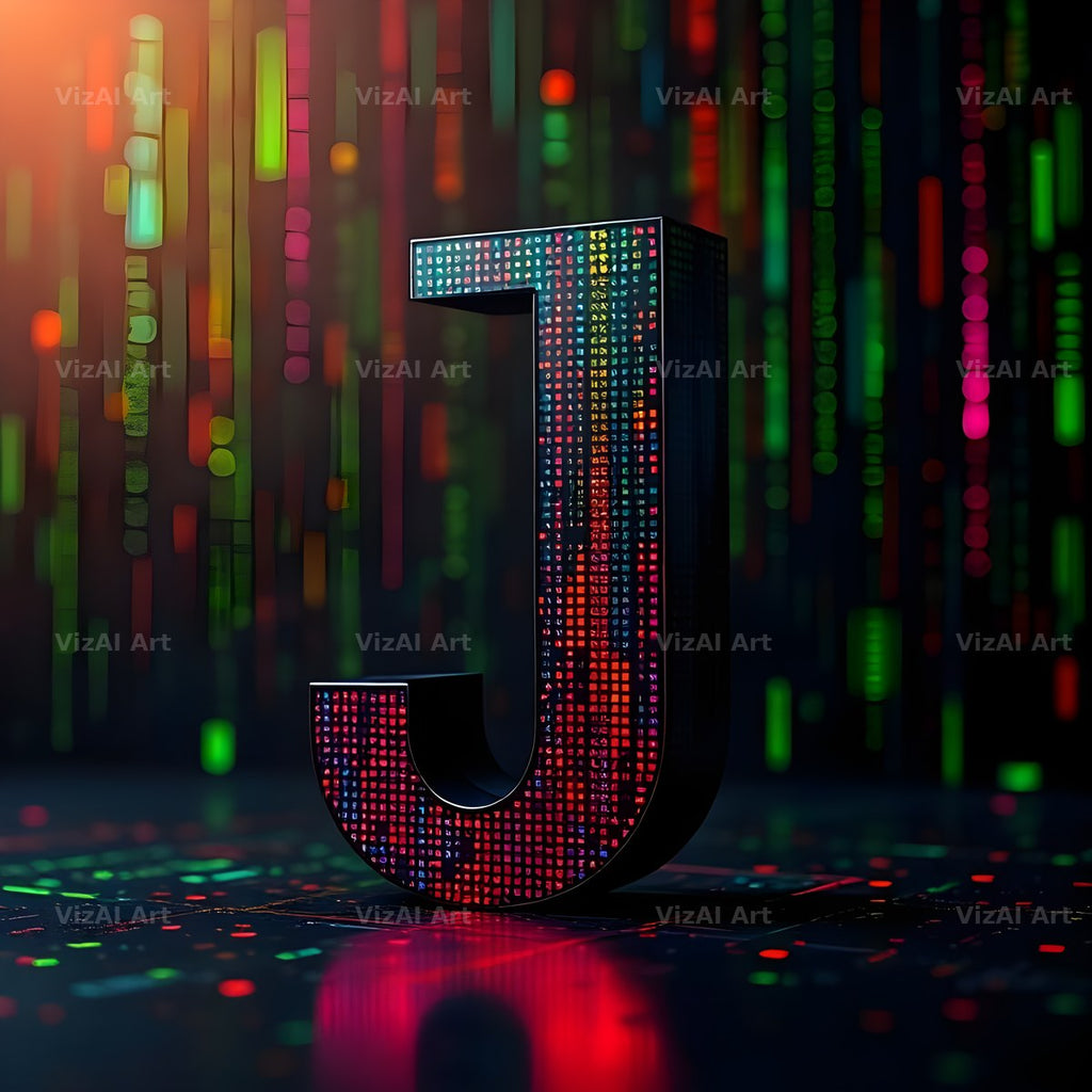 Neon Matrix Grid alphabet letter J