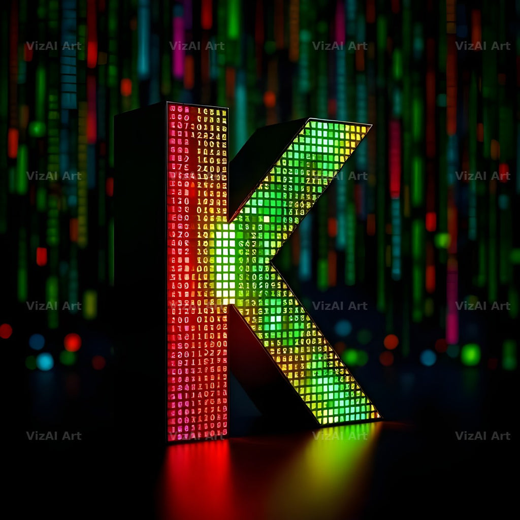 Neon Matrix Grid alphabet letter K