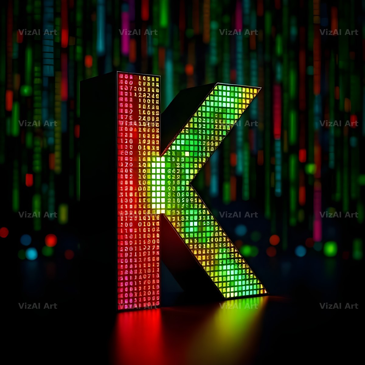 Neon Matrix Grid alphabet letter K