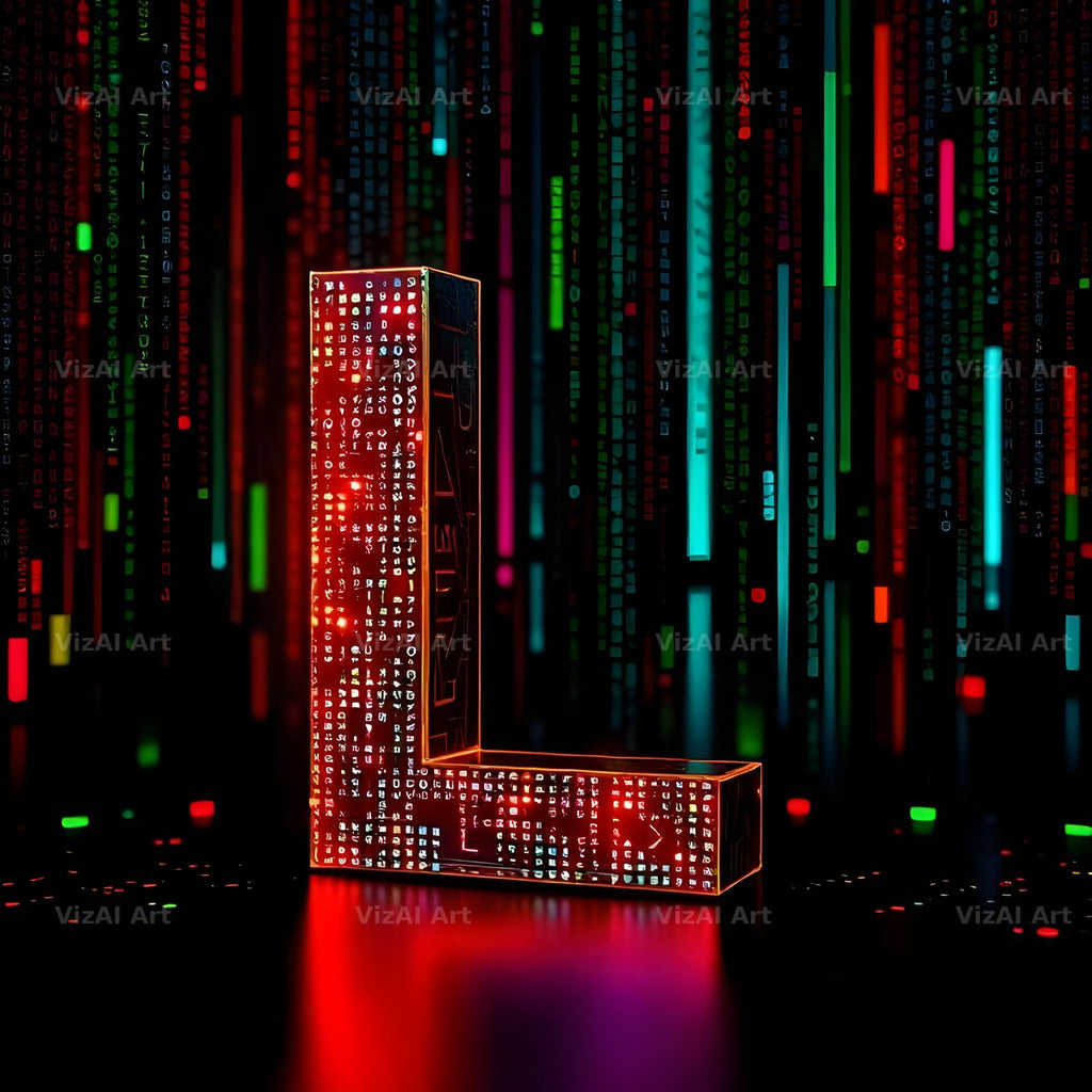 Neon Matrix Grid alphabet letter L