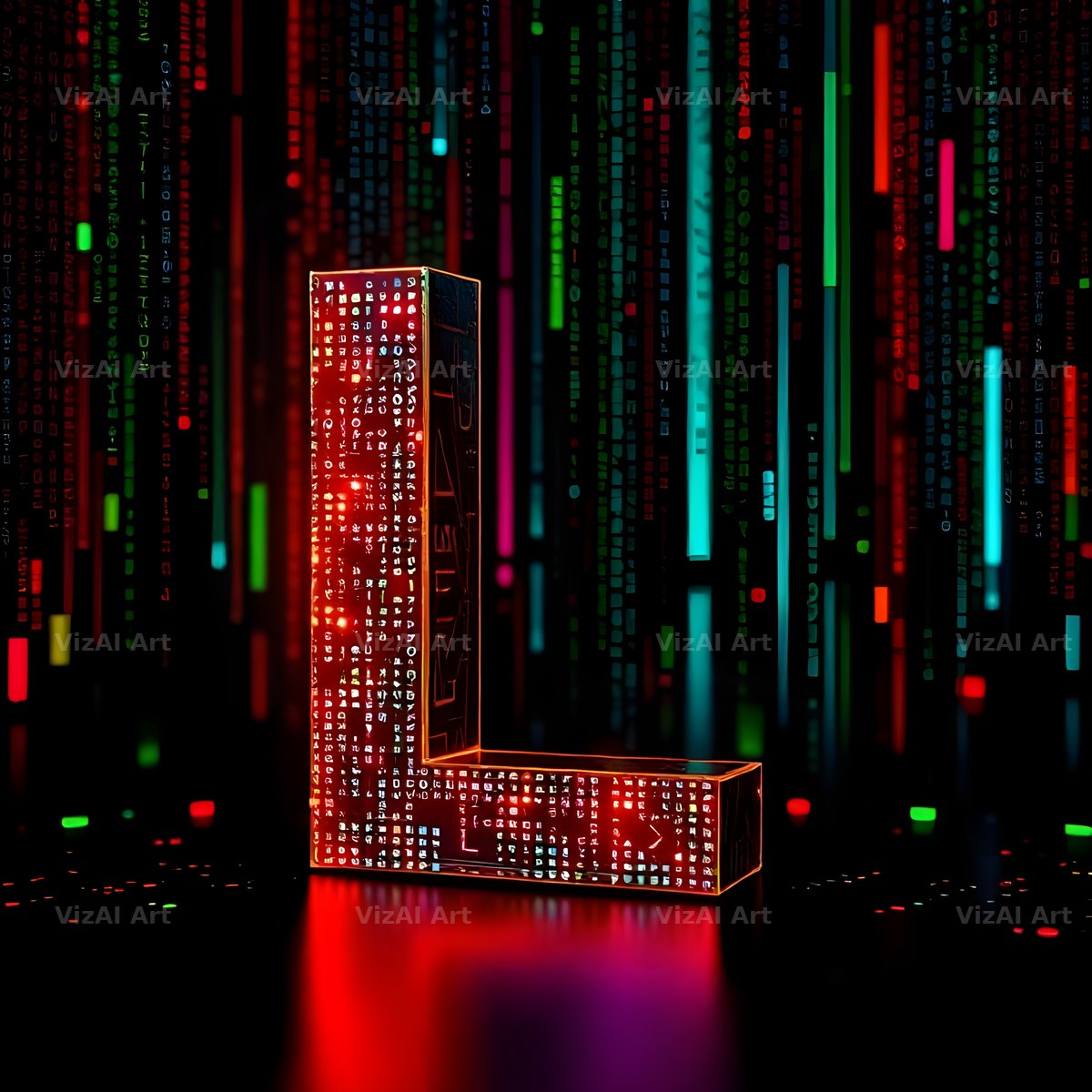 Neon Matrix Grid alphabet letter L