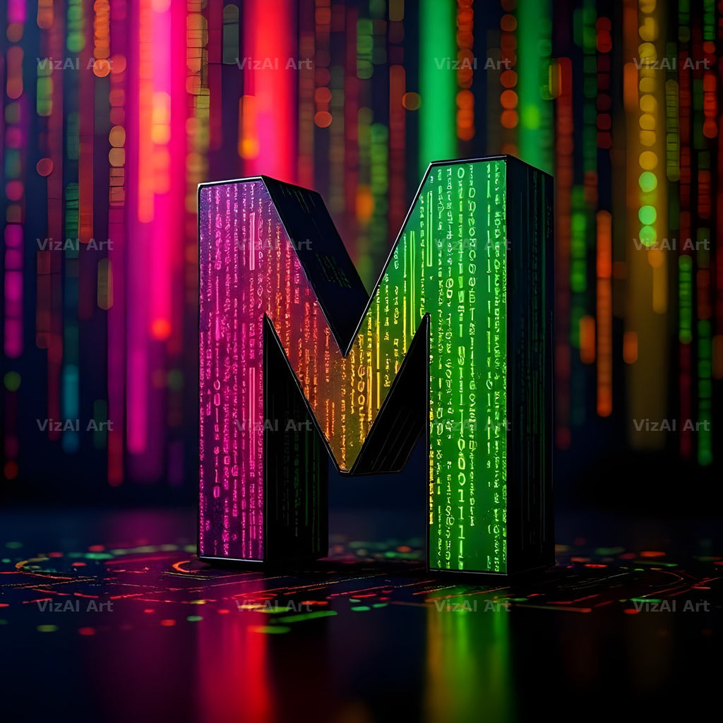 Neon Matrix Grid alphabet letter M