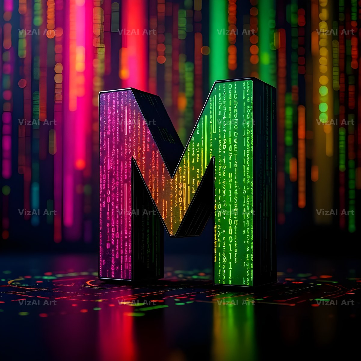 Neon Matrix Grid alphabet letter M