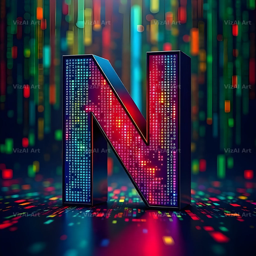 Neon Matrix Grid alphabet letter N