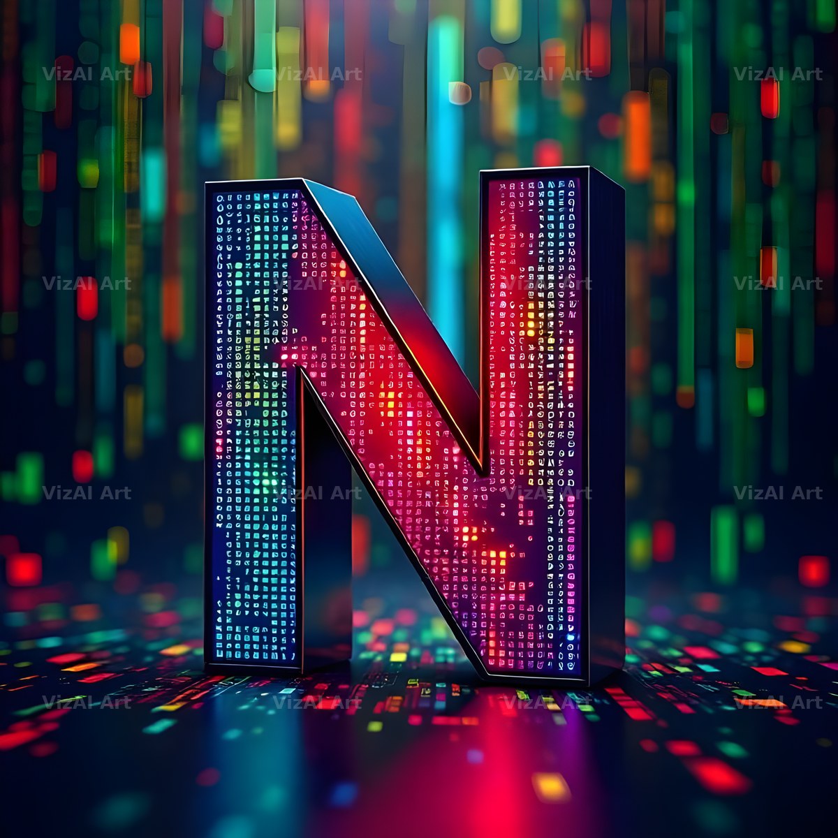 Neon Matrix Grid alphabet letter N