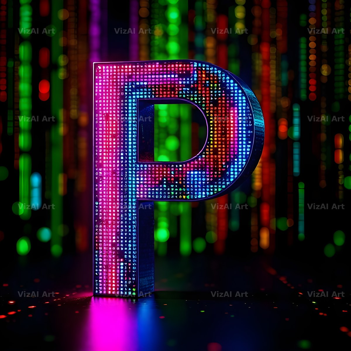 Neon Matrix Grid alphabet letter P