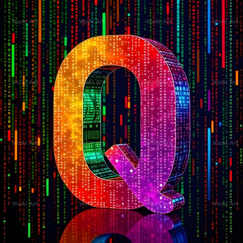 Neon Matrix Grid alphabet letter Q