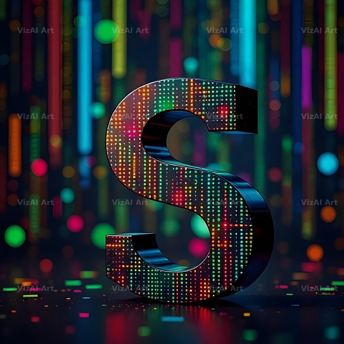 Neon Matrix Grid alphabet letter S
