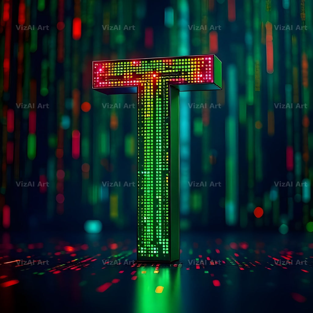 Neon Matrix Grid alphabet letter T