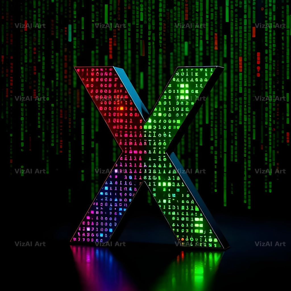 Neon Matrix Grid alphabet letter X