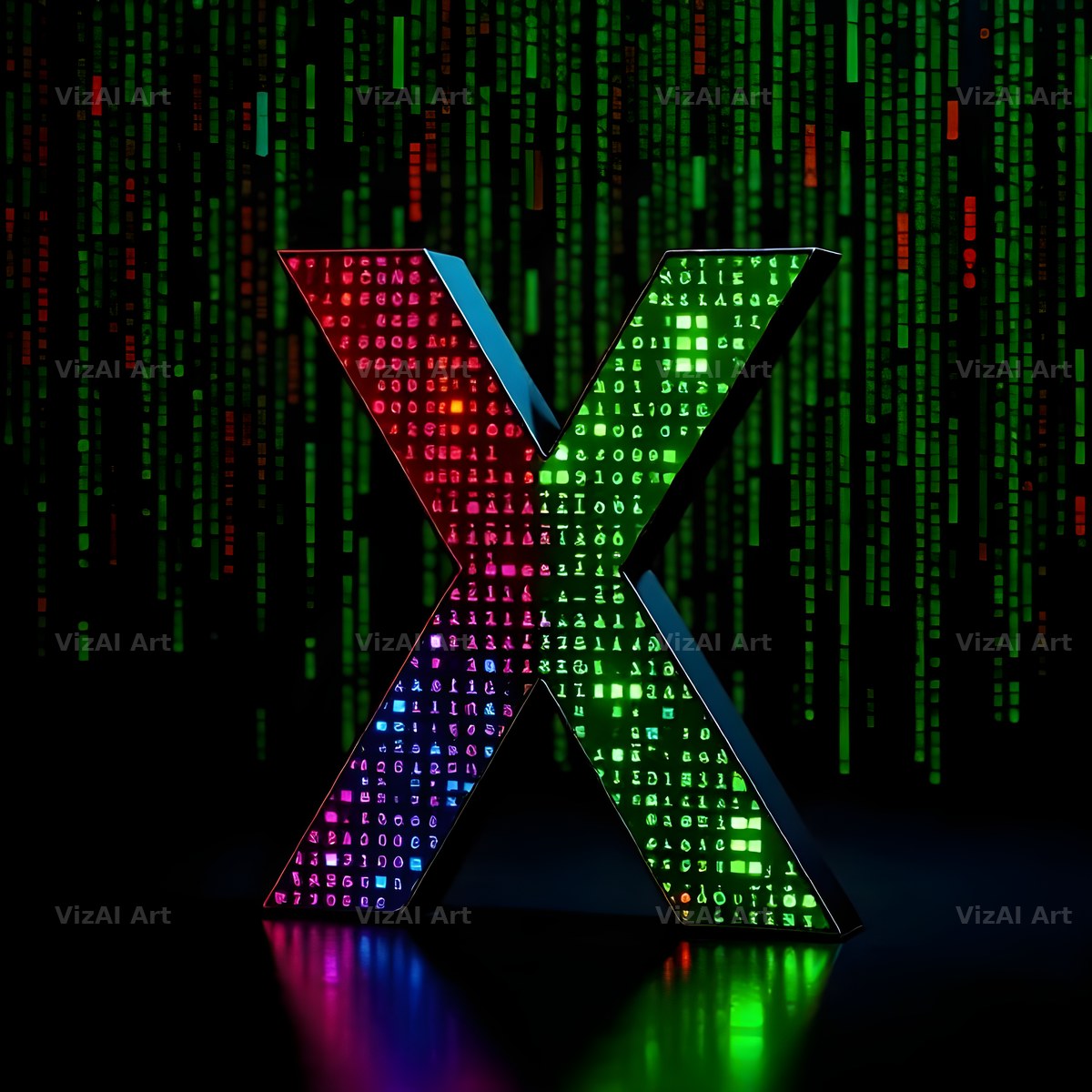 Neon Matrix Grid alphabet letter X