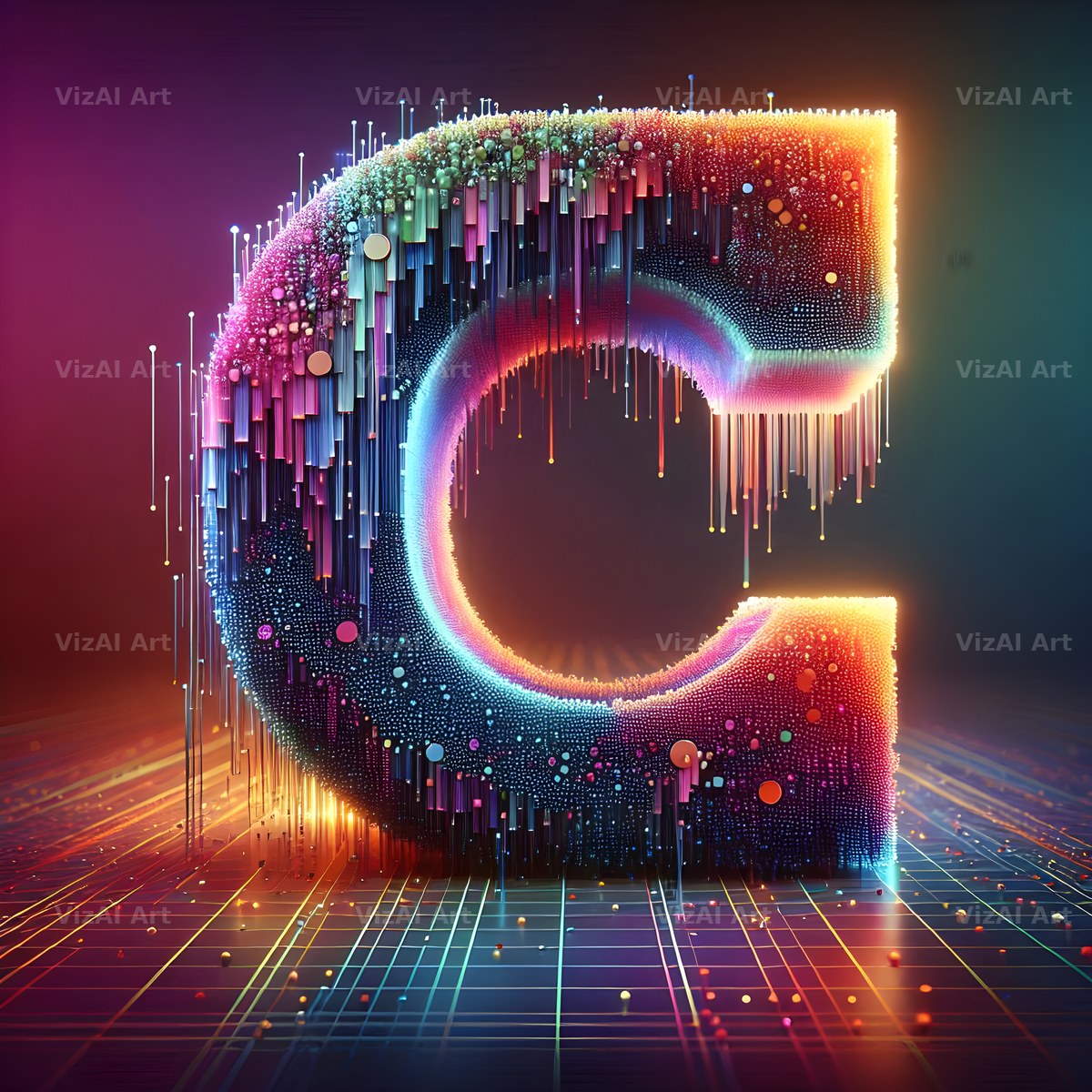 Neon Grid Pulse alphabet letter C