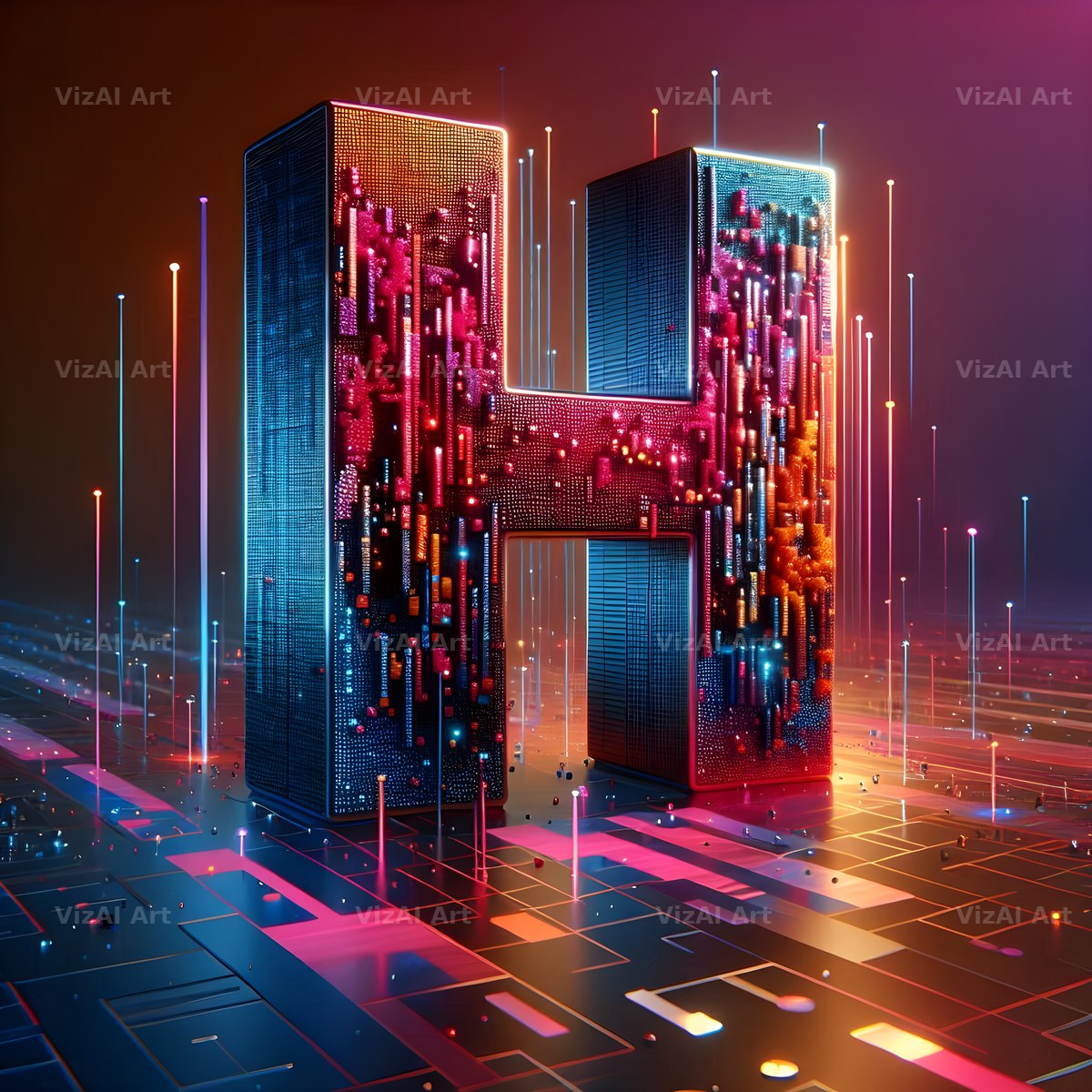 Neon Grid Pulse alphabet letter H