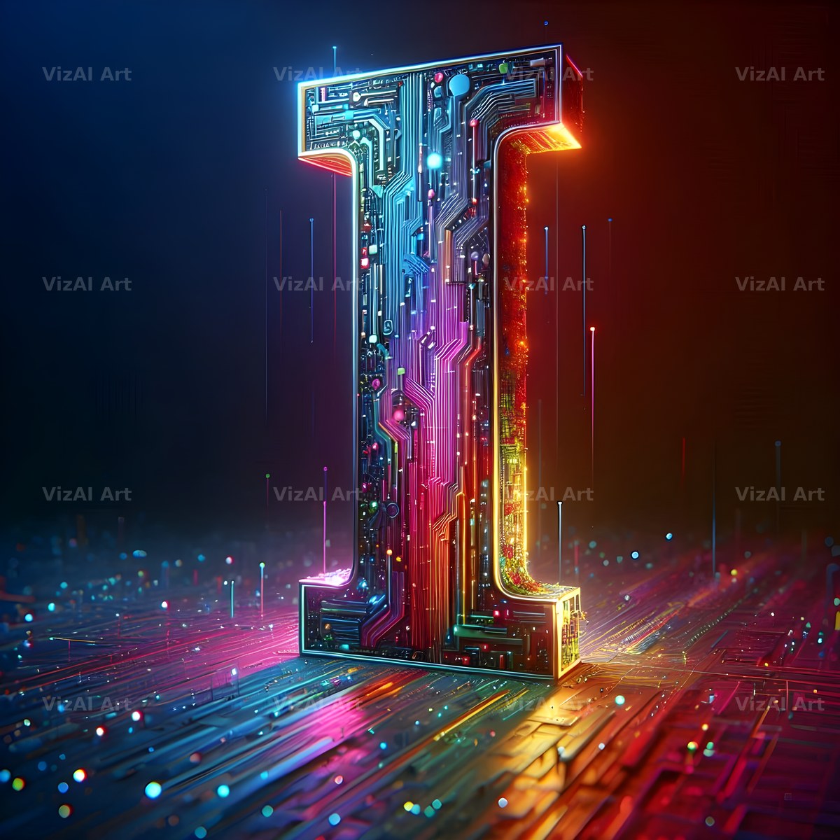 Neon Grid Pulse alphabet letter I