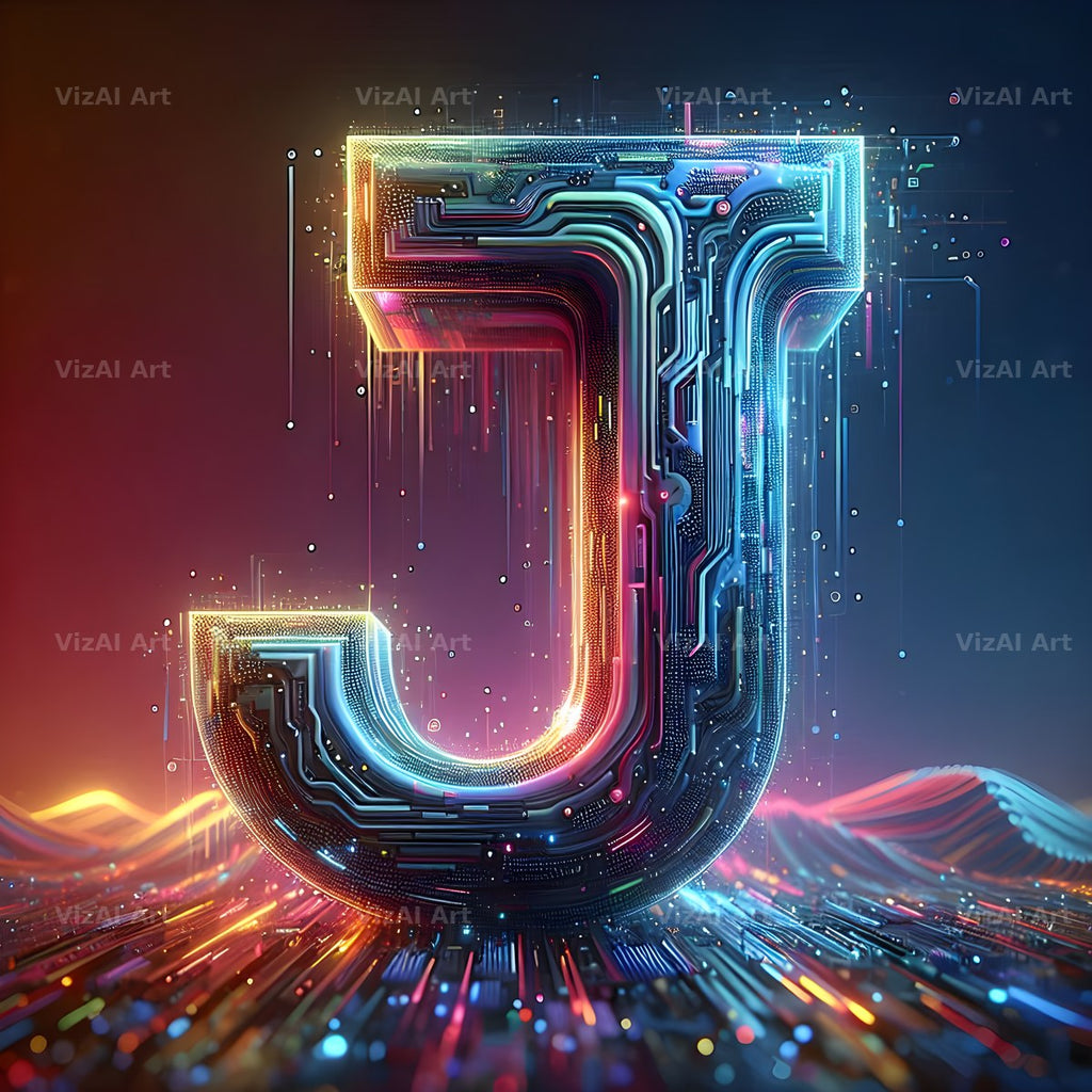 Neon Grid Pulse alphabet letter J