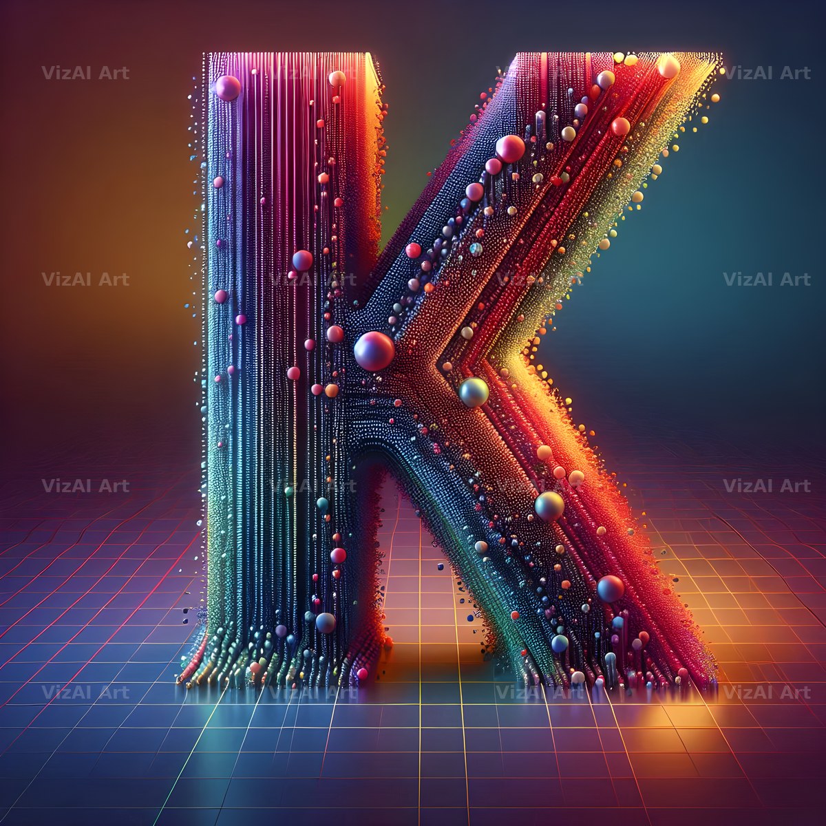 Neon Grid Pulse alphabet letter K
