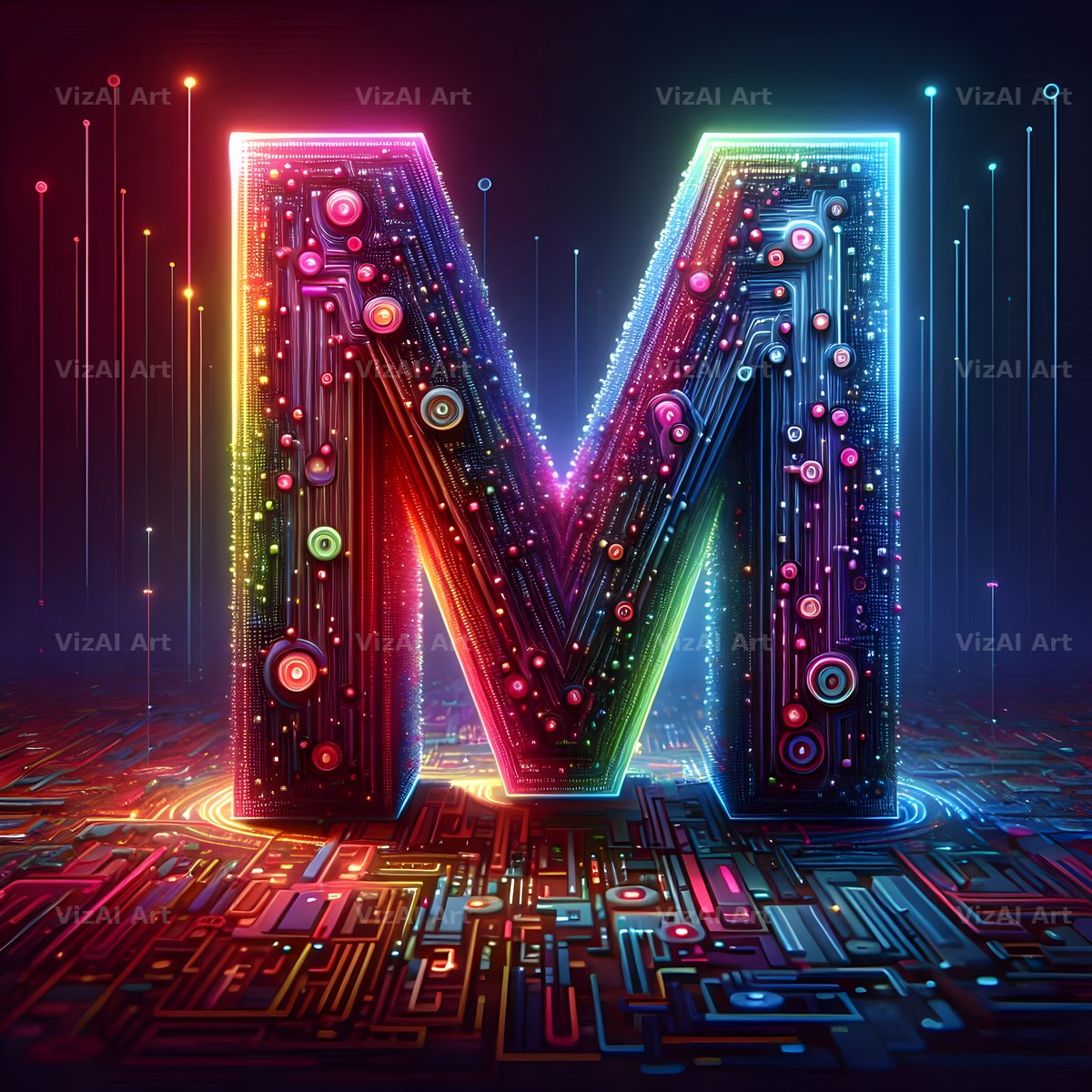Neon Grid Pulse alphabet letter M