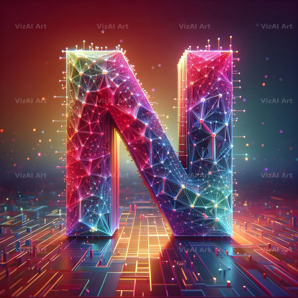 Neon Grid Pulse alphabet letter N