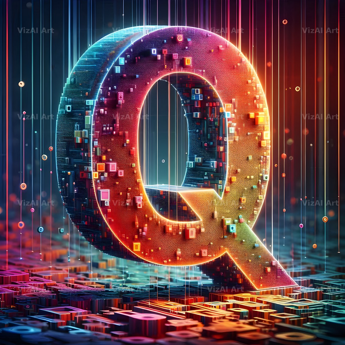 Neon Grid Pulse alphabet letter Q