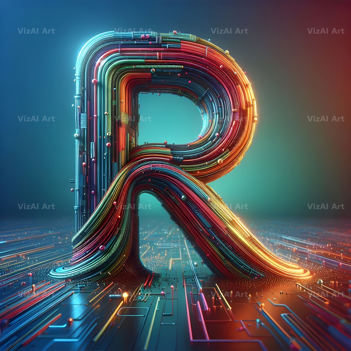 Neon Grid Pulse alphabet letter R