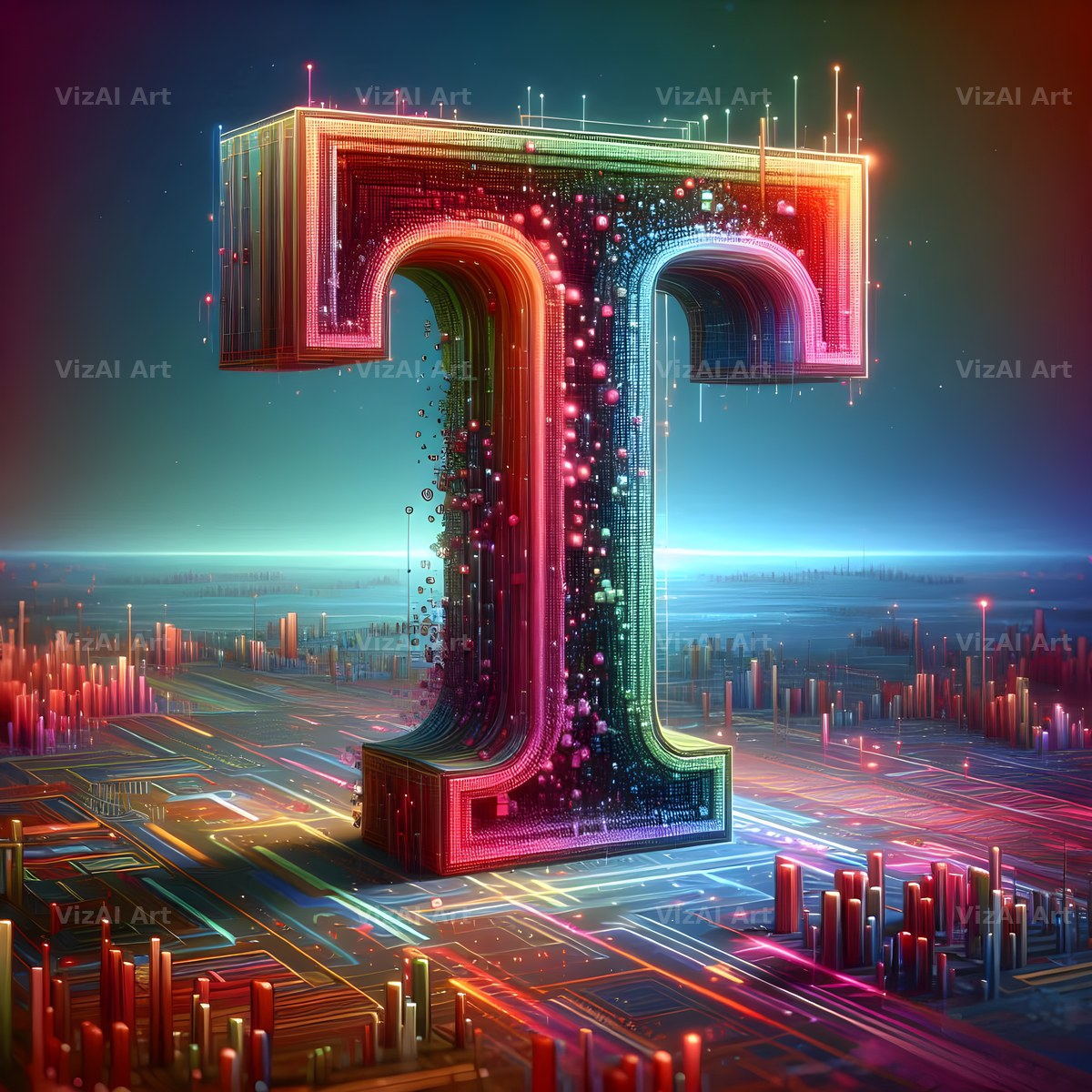 Neon Grid Pulse alphabet letter T