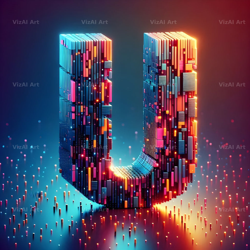 Neon Grid Pulse alphabet letter U