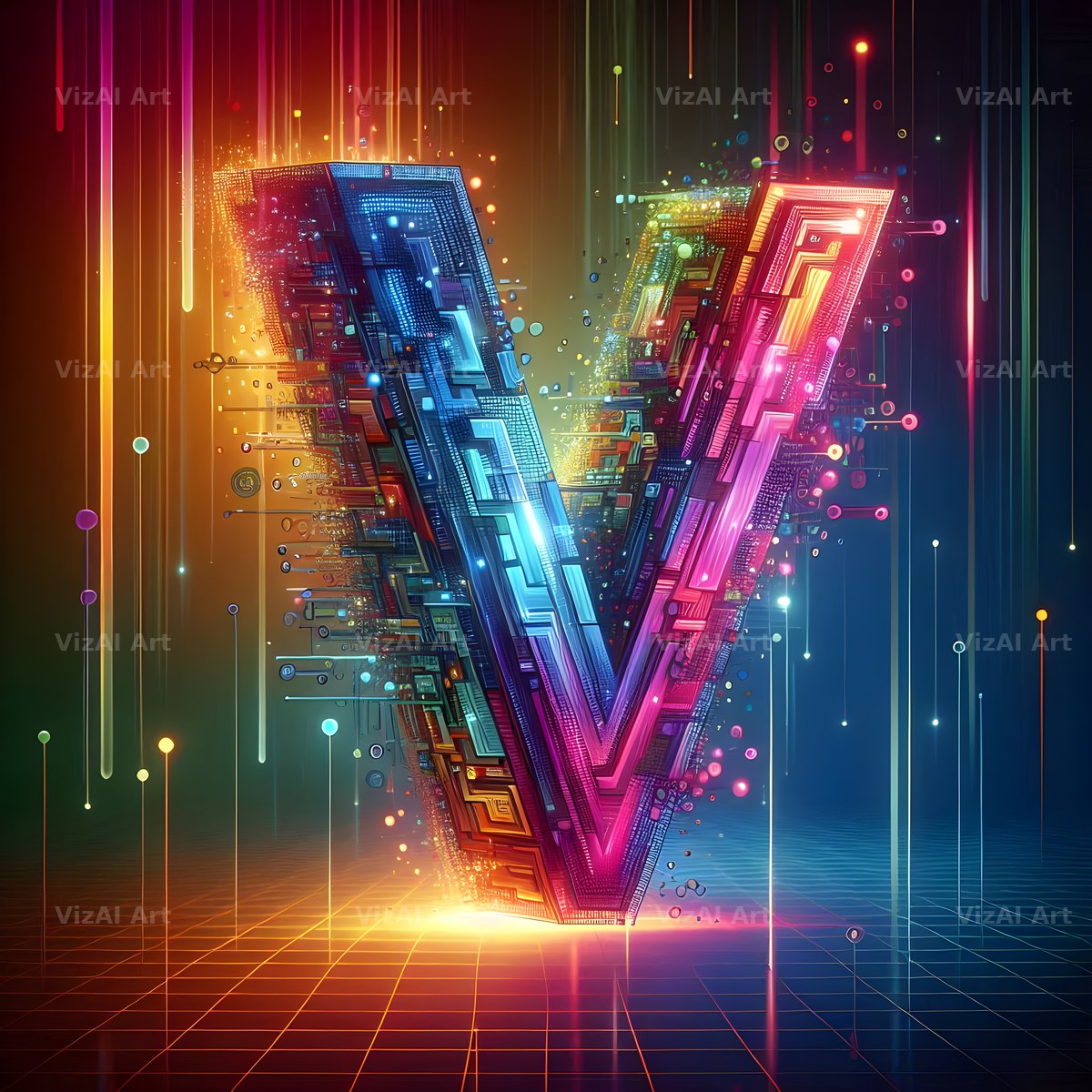Neon Grid Pulse alphabet letter V