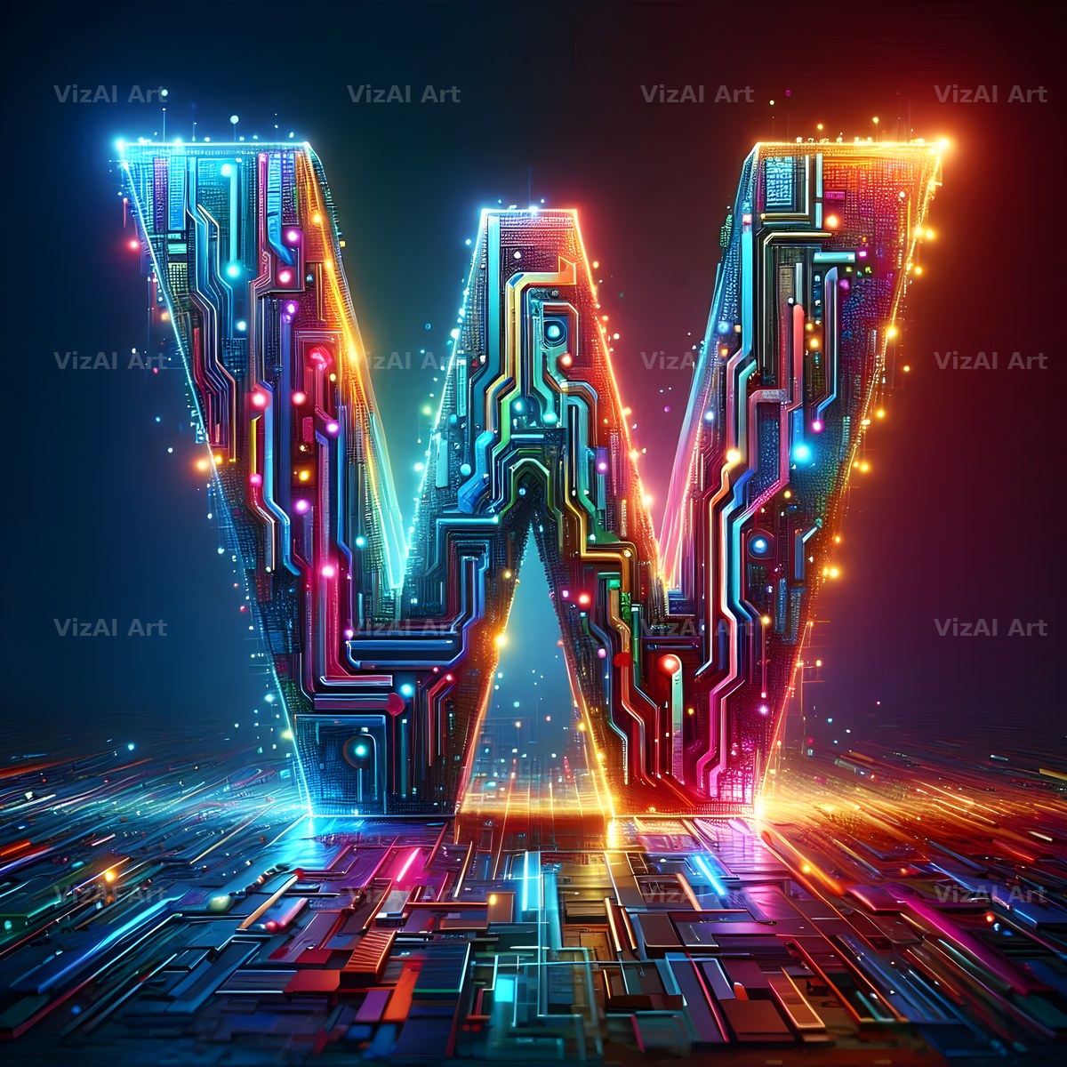 Neon Grid Pulse alphabet letter W