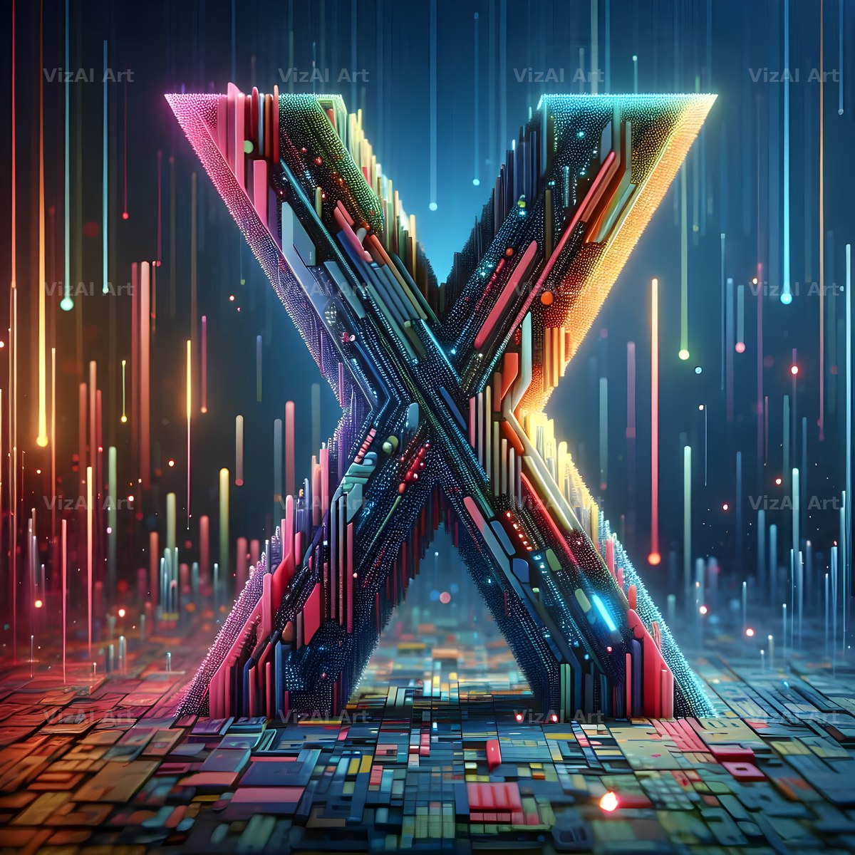 Neon Grid Pulse alphabet letter X