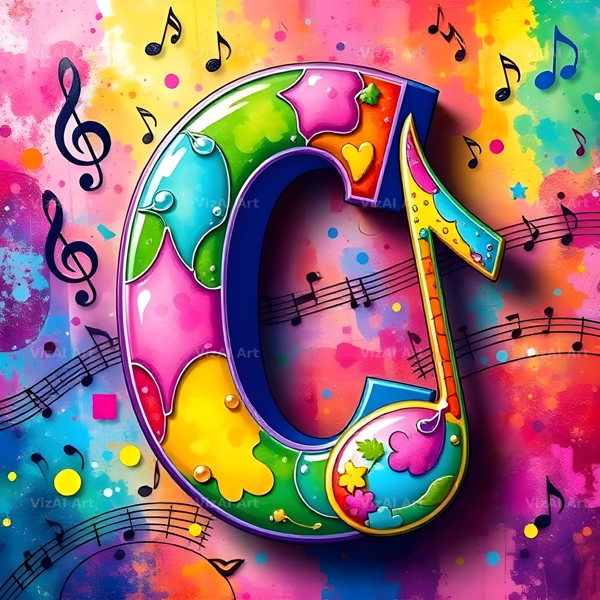Confetti Music Note alphabet letter C
