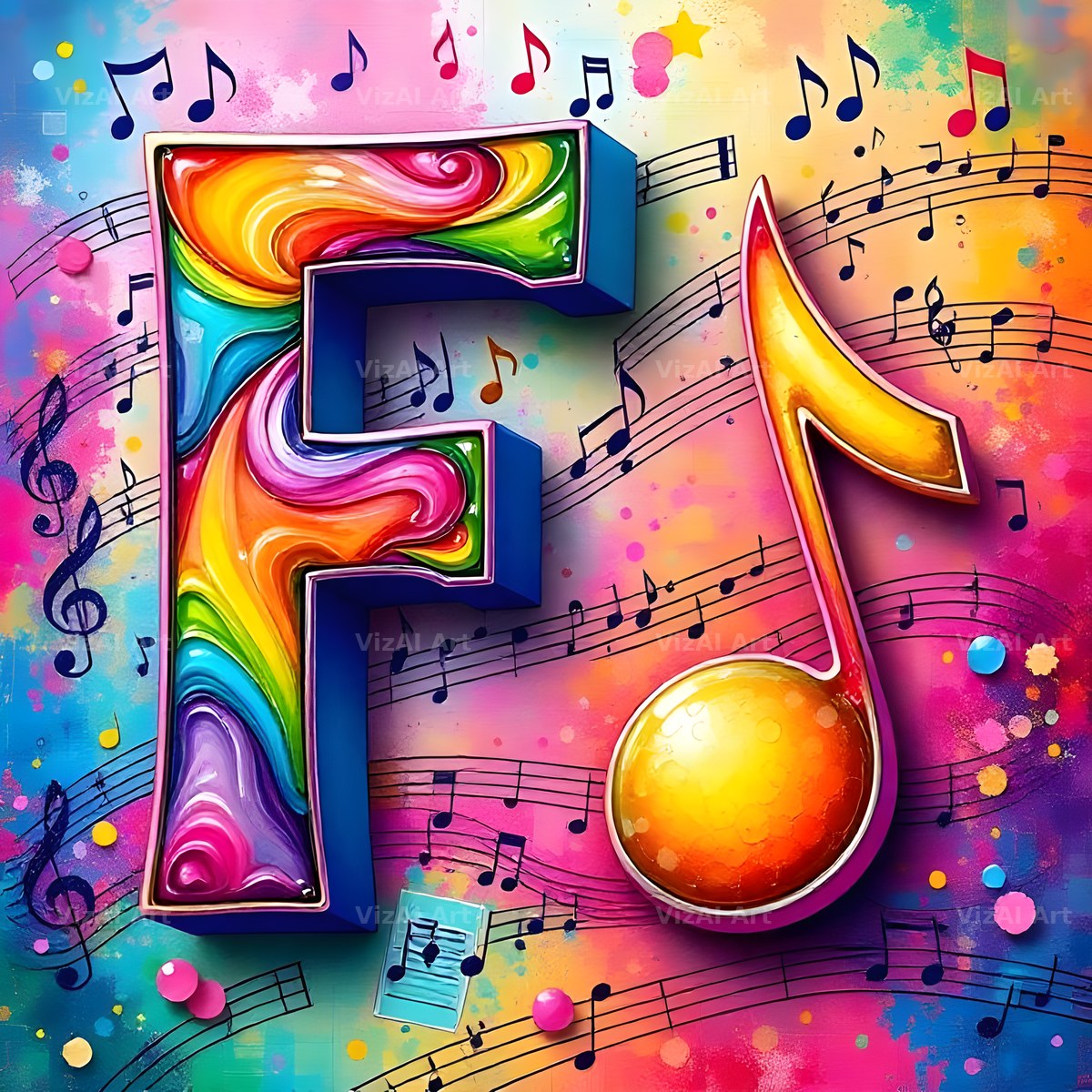Confetti Music Note alphabet letter F
