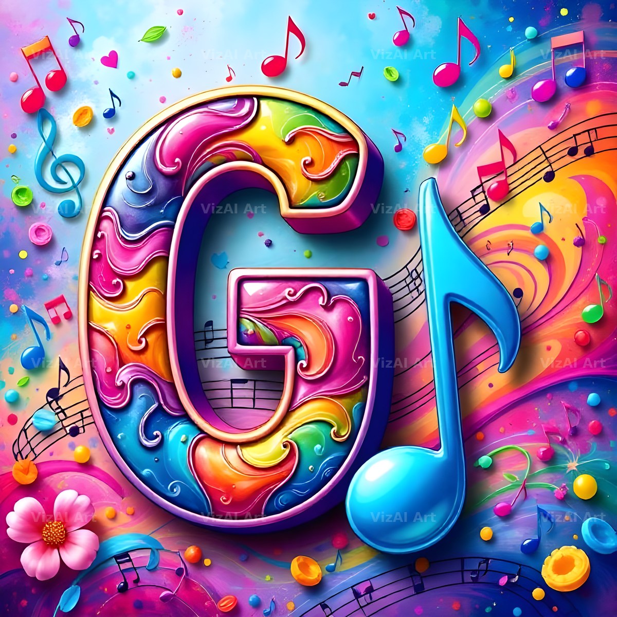 Confetti Music Note alphabet letter G