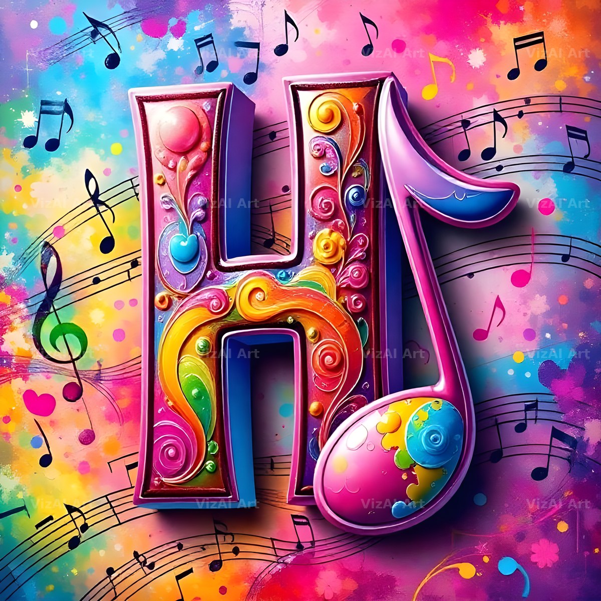 Confetti Music Note alphabet letter H