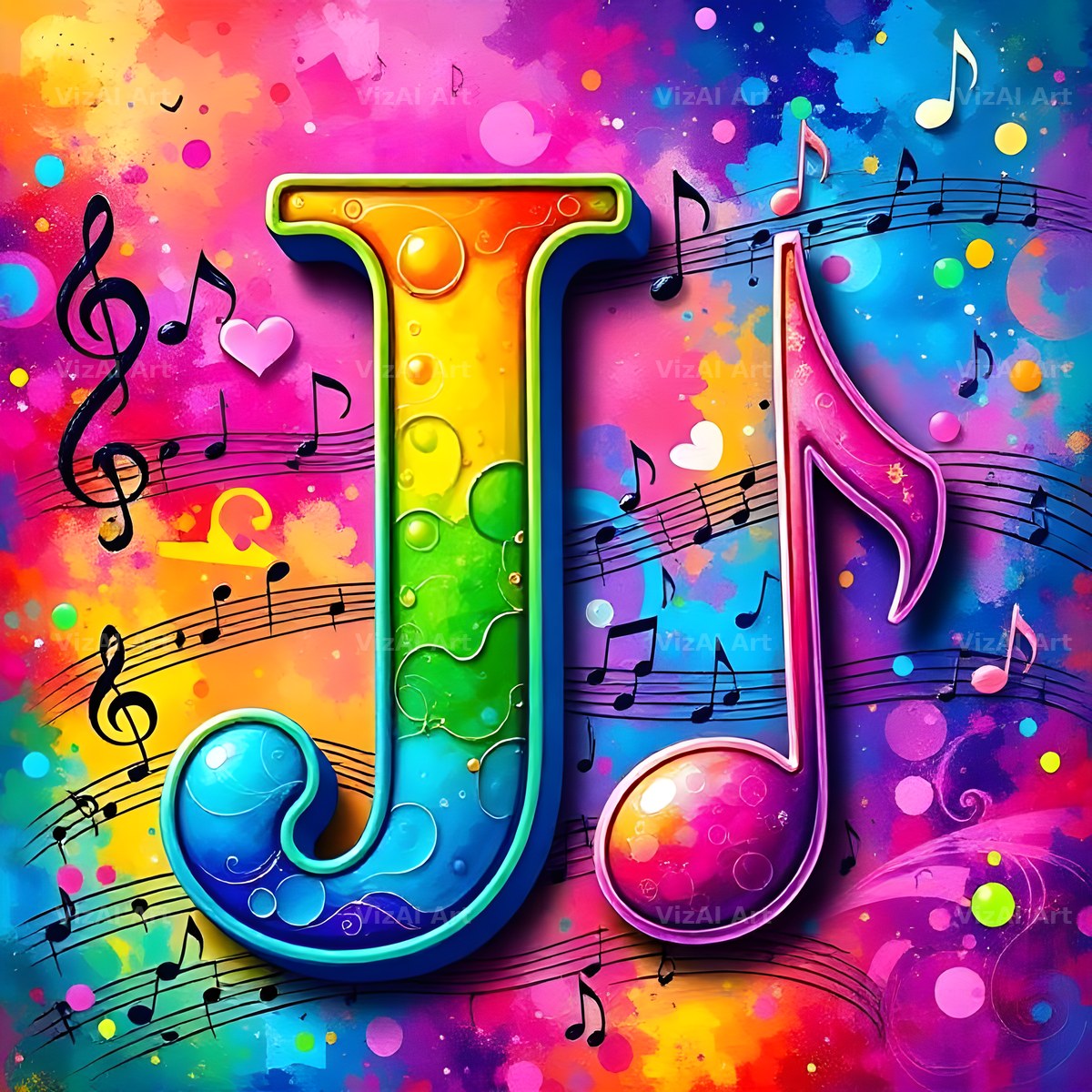 Confetti Music Note alphabet letter J