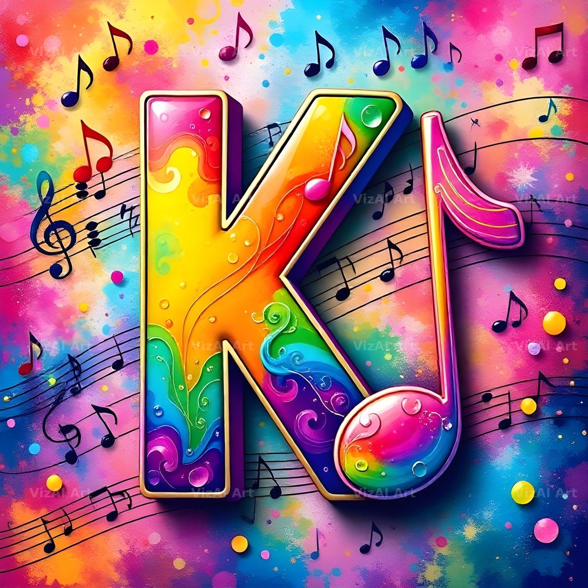 Confetti Music Note alphabet letter K