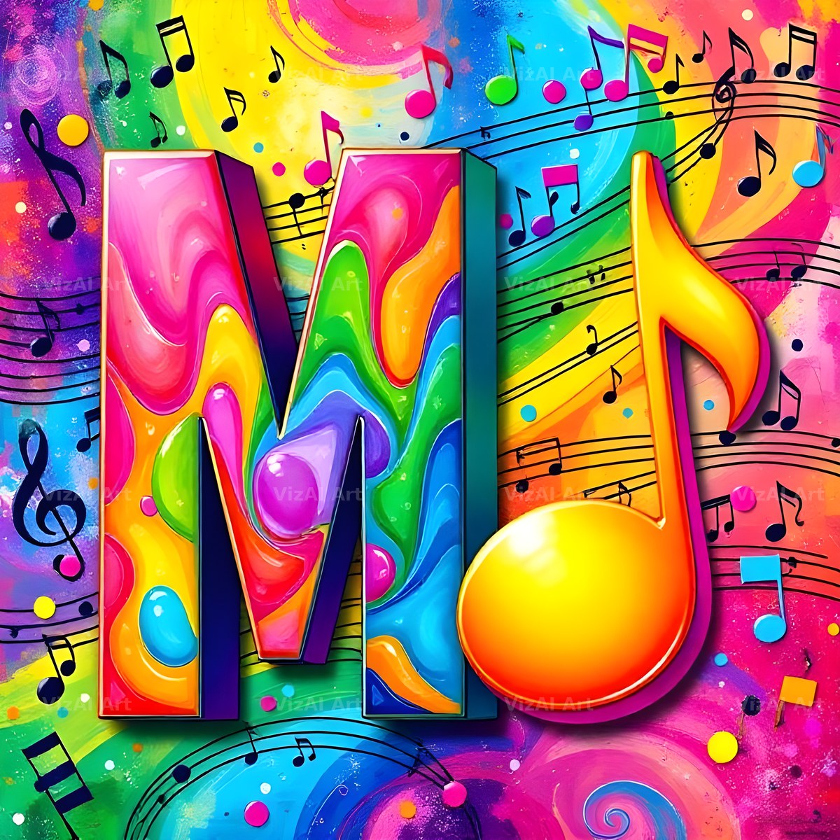 Confetti Music Note alphabet letter M