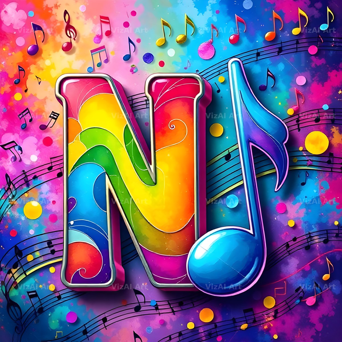 Confetti Music Note alphabet letter N