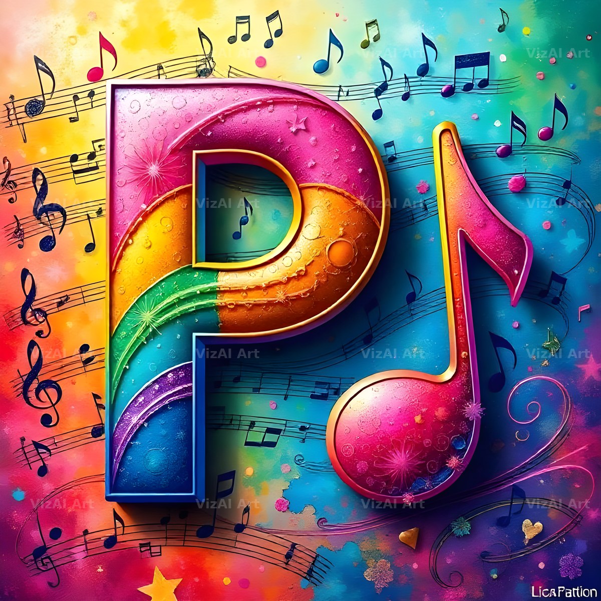 Confetti Music Note alphabet letter P