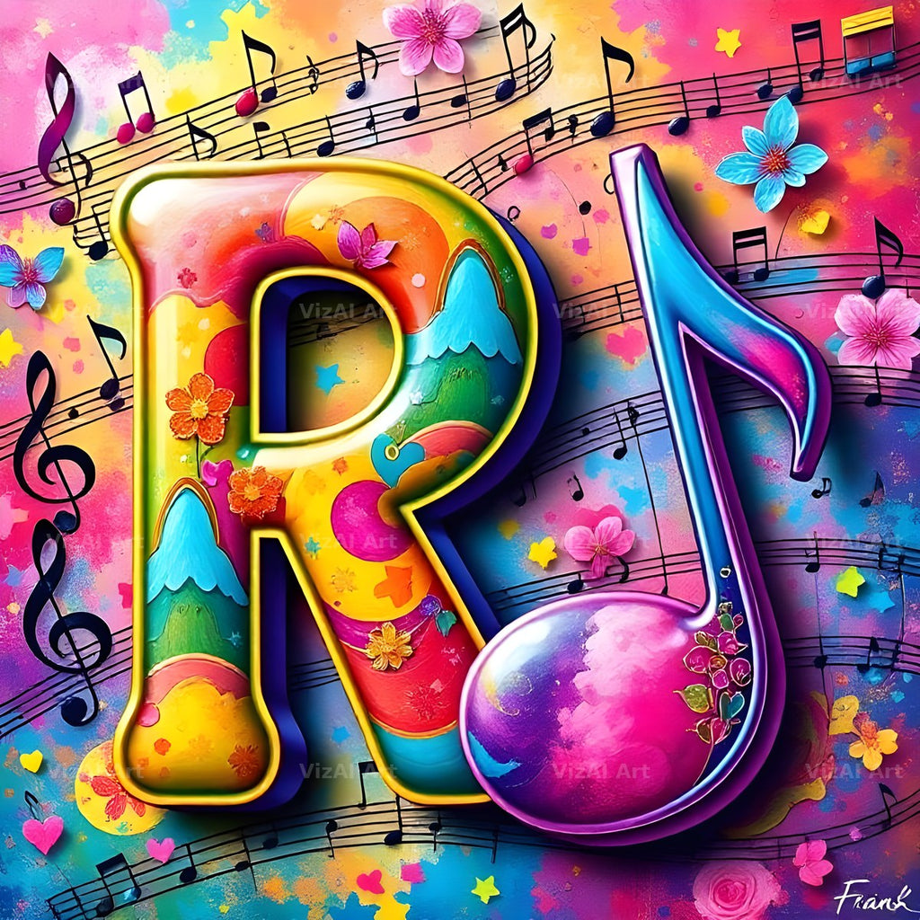 Confetti Music Note alphabet letter R