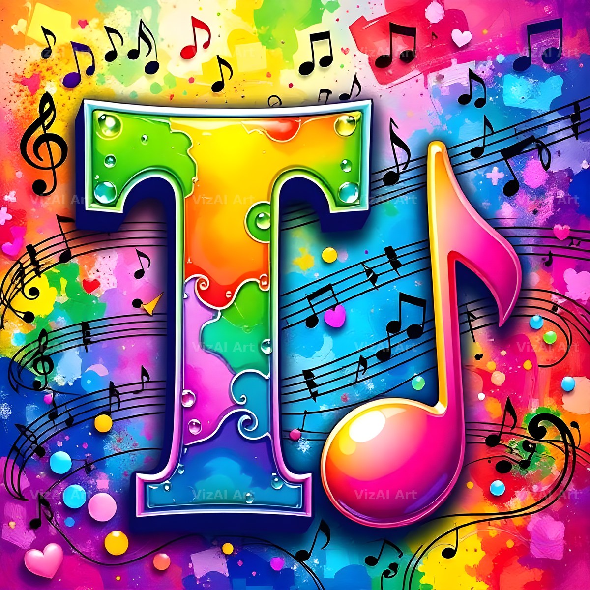 Confetti Music Note alphabet letter T